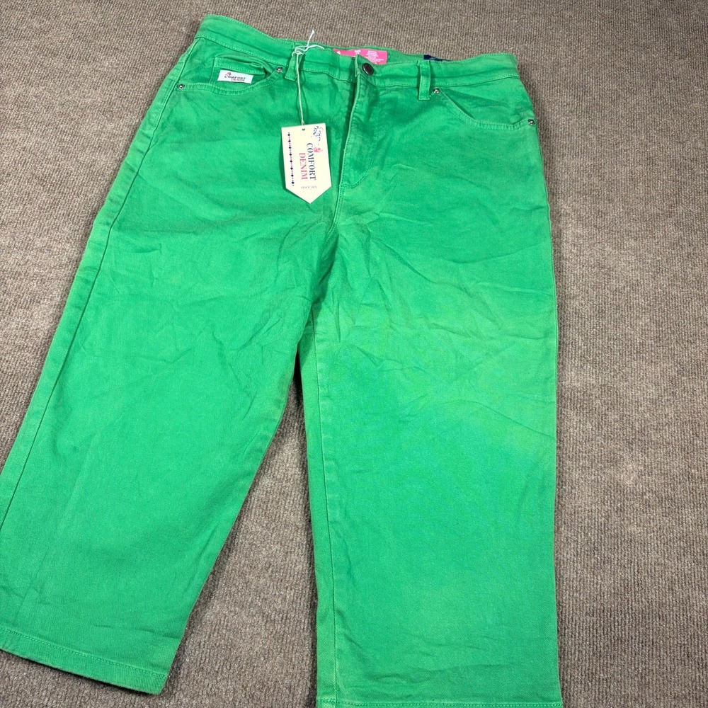 Comfort Denim Capri Jeans Womens 12 Green Cotton Stretch Straight Leg Casual